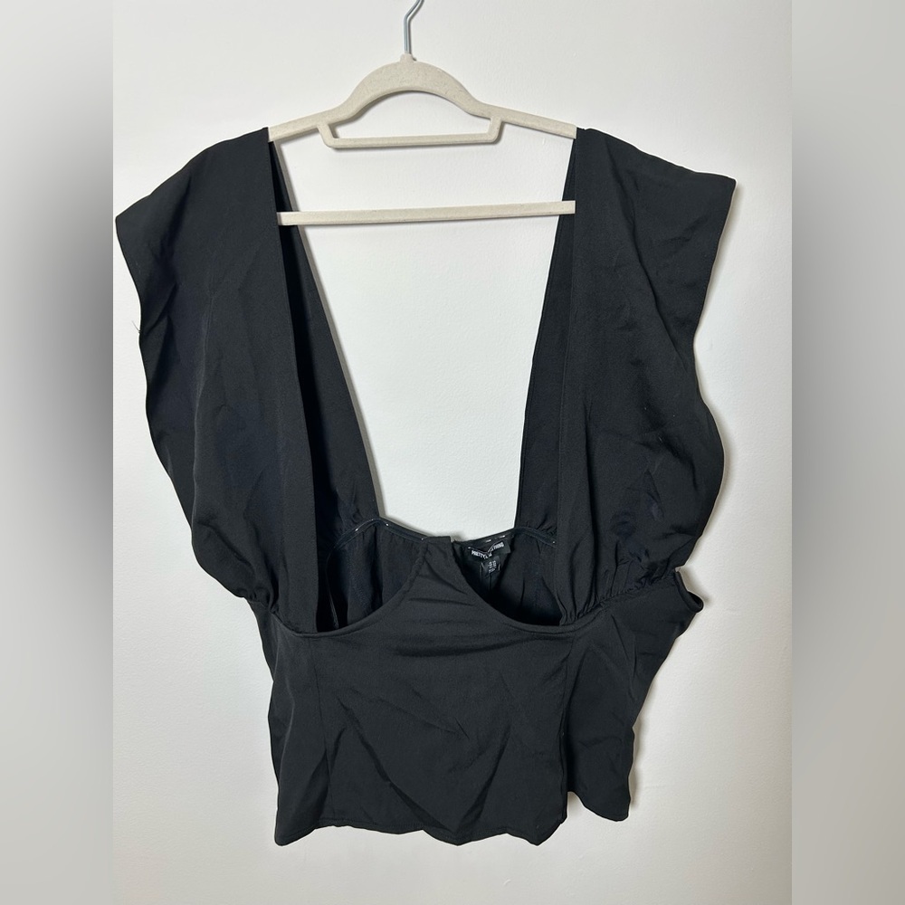 Pretty little thing plus black woven cross over zip top